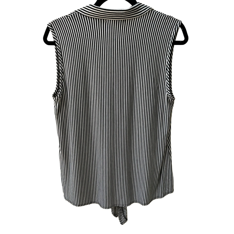Kim & Cami Minimalist Preppy Nautical Mod Striped Tie Front Sleeveless Top L NEW