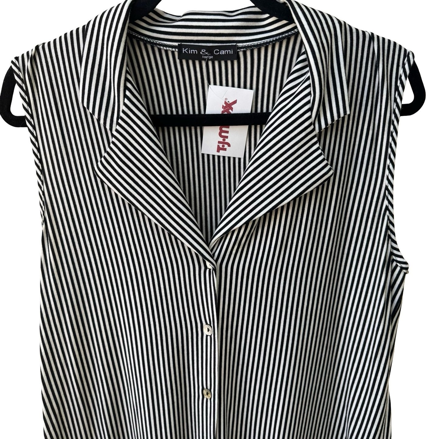 Kim & Cami Minimalist Preppy Nautical Mod Striped Tie Front Sleeveless Top L NEW