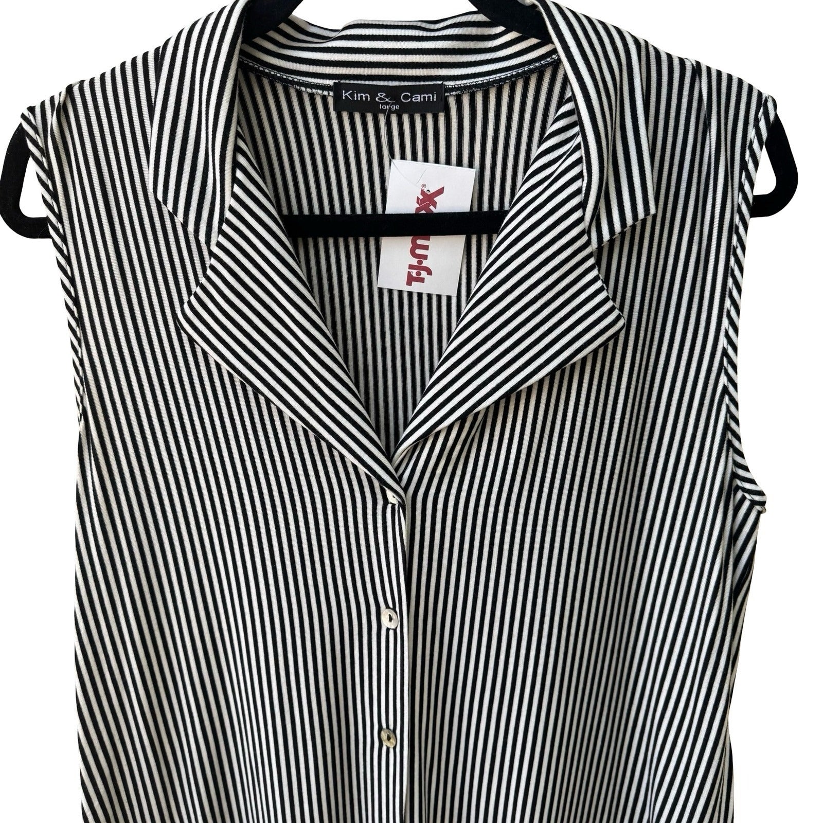 Kim & Cami Minimalist Preppy Nautical Mod Striped Tie Front Sleeveless Top L NEW