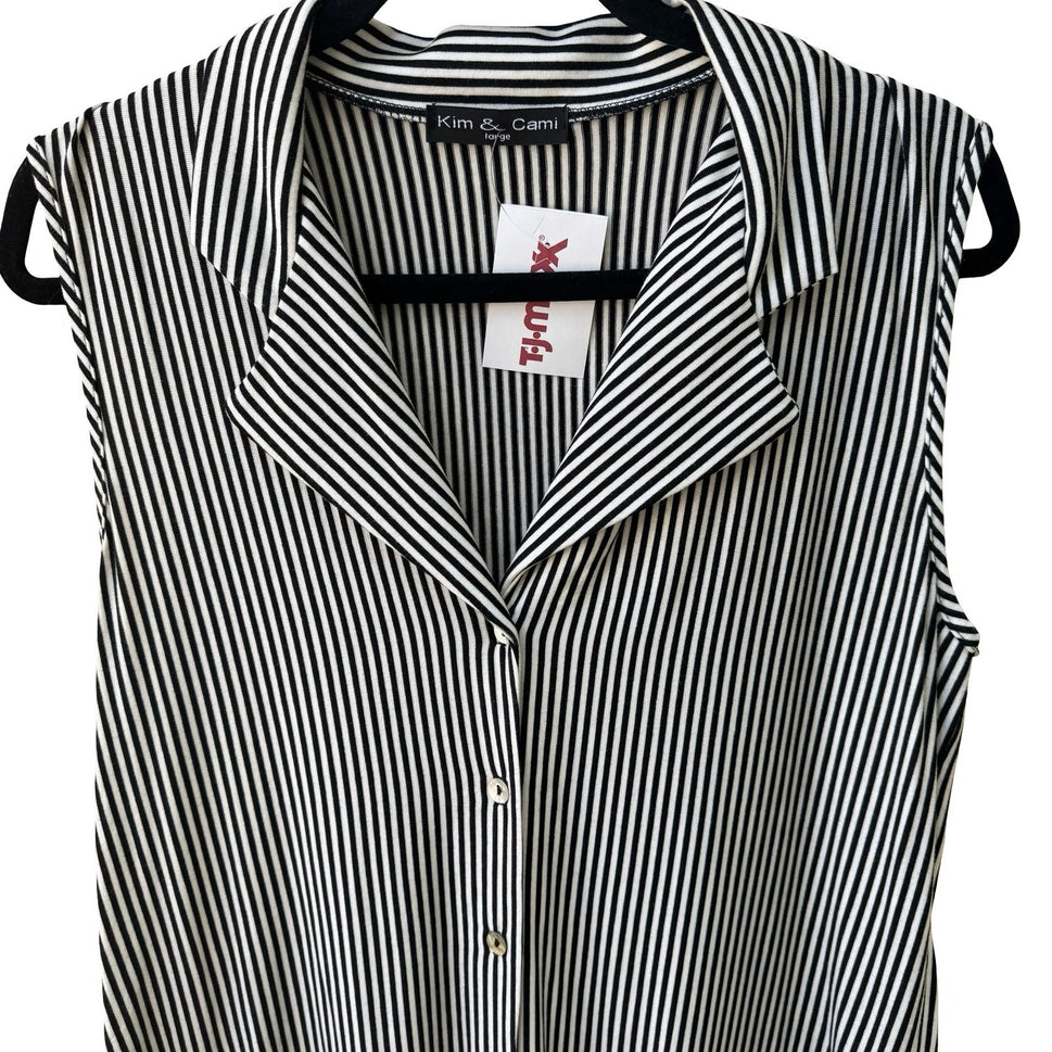Kim & Cami Minimalist Preppy Nautical Mod Striped Tie Front Sleeveless Top L NEW