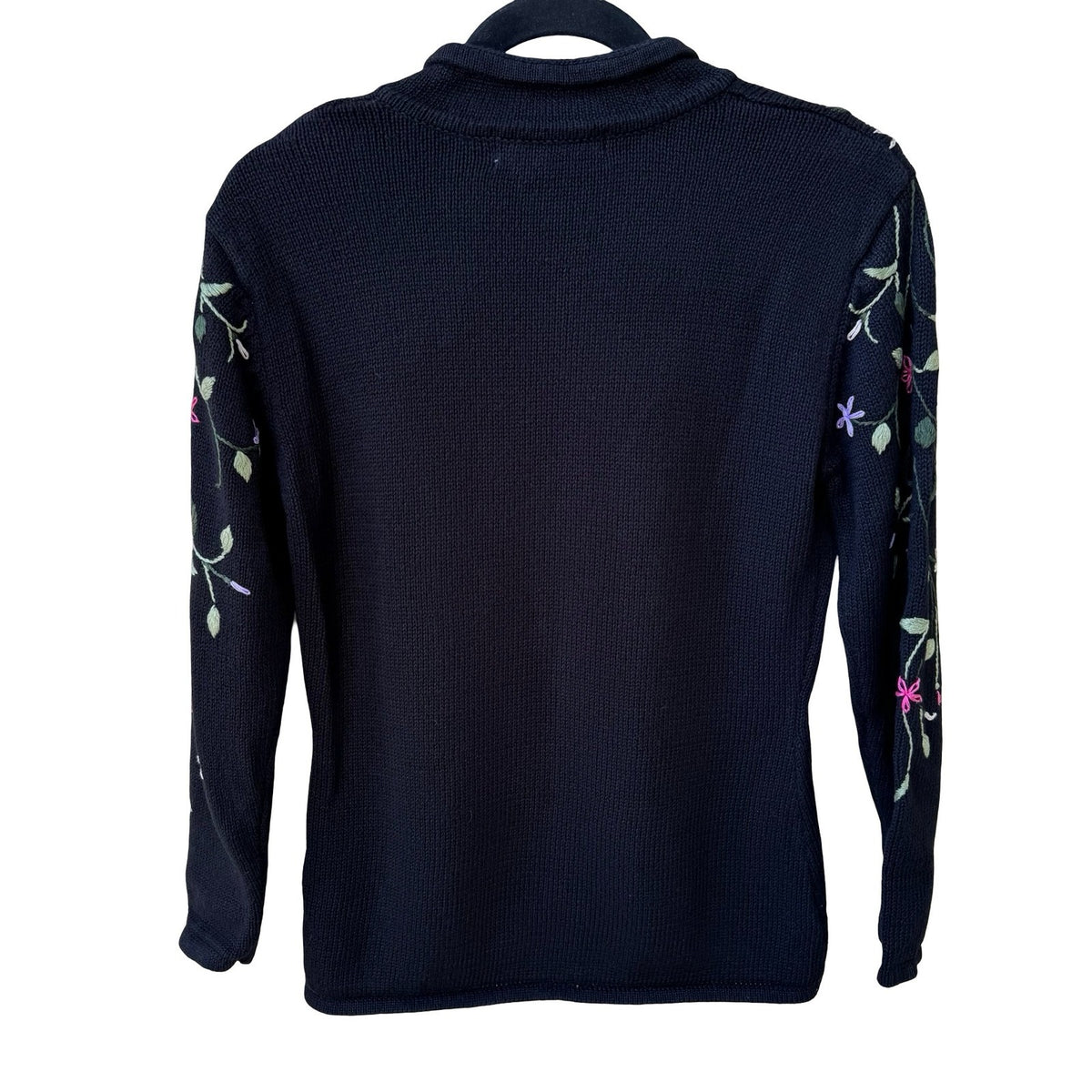 Alexa Grace Vintage Cottagecore Dark Floral Embroidered Zip Cardigan Sweater S