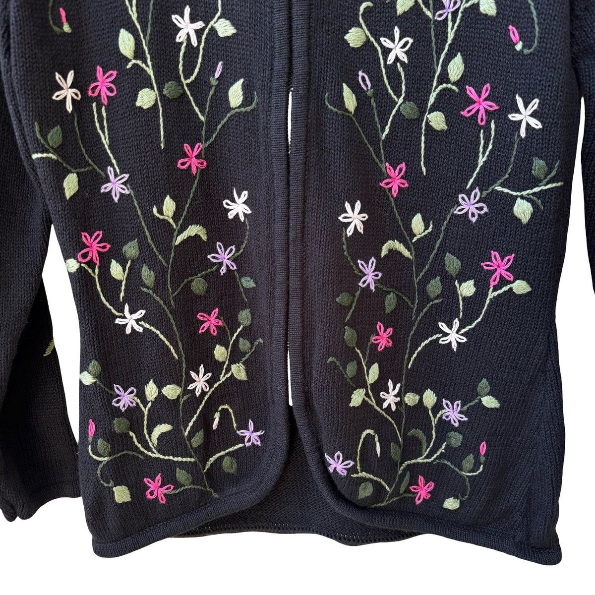 Alexa Grace Vintage Cottagecore Dark Floral Embroidered Zip Cardigan Sweater S