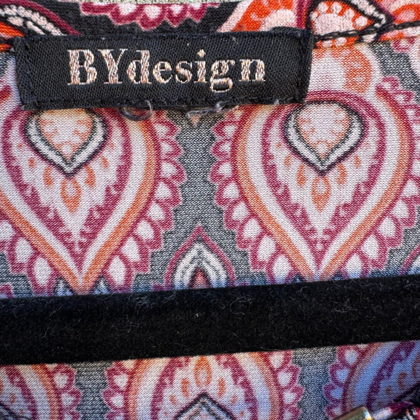 BYdesign Boho Mod Hippie Retro Geometric Paisley Keyhole Chain Neck Blouse XL