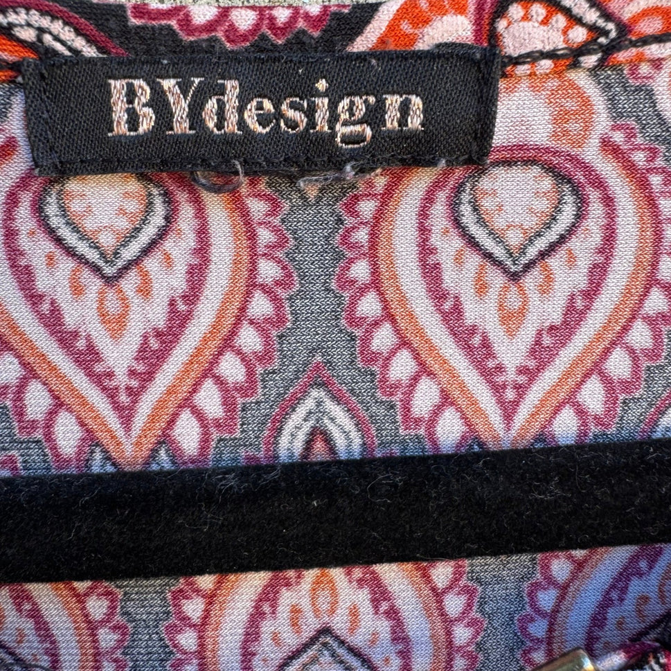BYdesign Boho Mod Hippie Retro Geometric Paisley Keyhole Chain Neck Blouse XL
