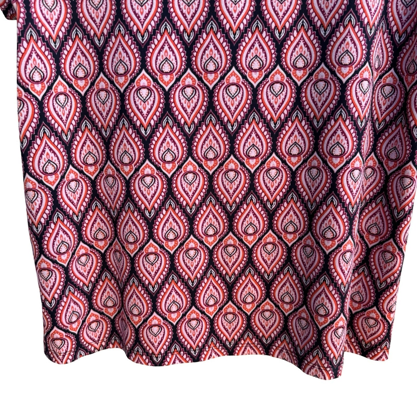 BYdesign Boho Mod Hippie Retro Geometric Paisley Keyhole Chain Neck Blouse XL