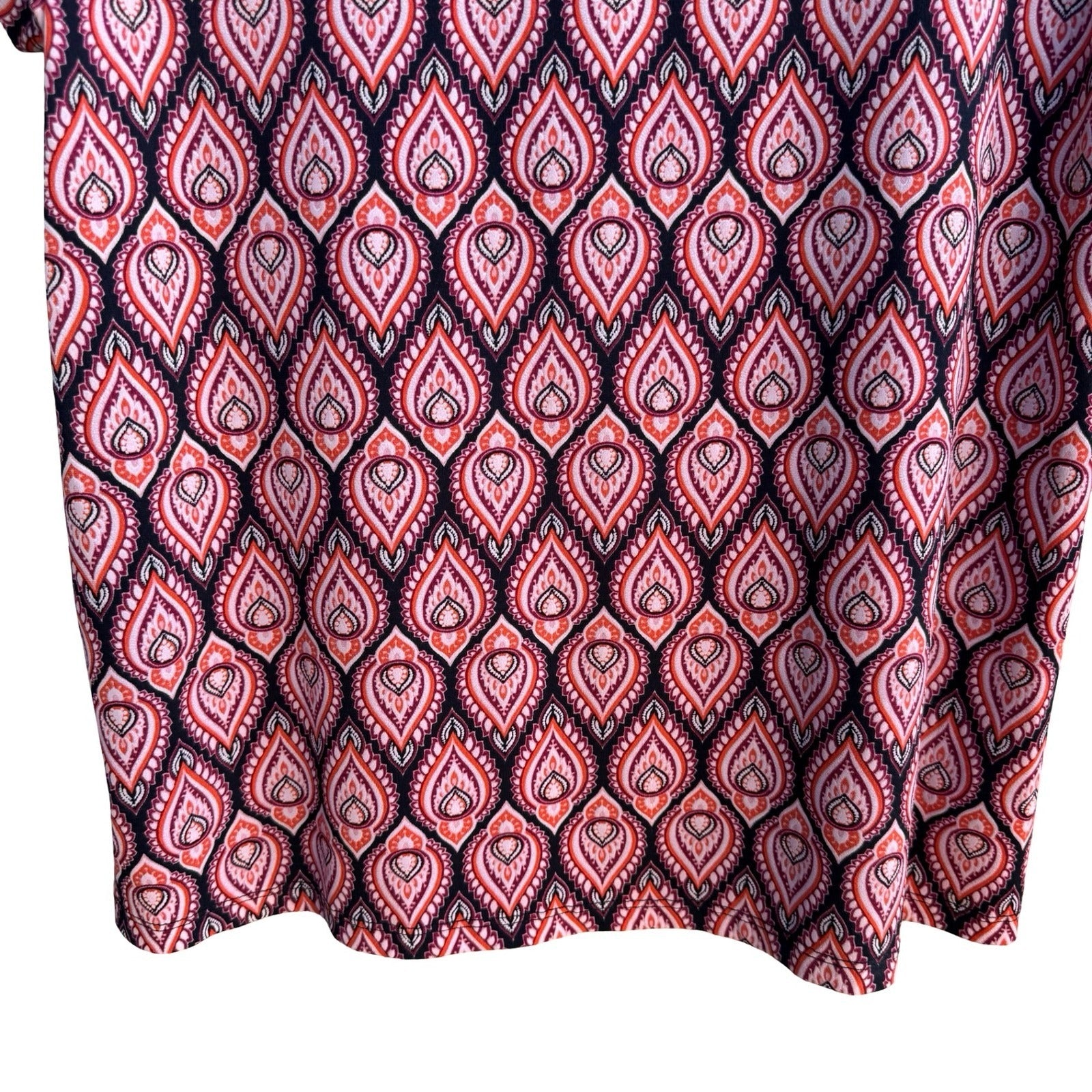 BYdesign Boho Mod Hippie Retro Geometric Paisley Keyhole Chain Neck Blouse XL