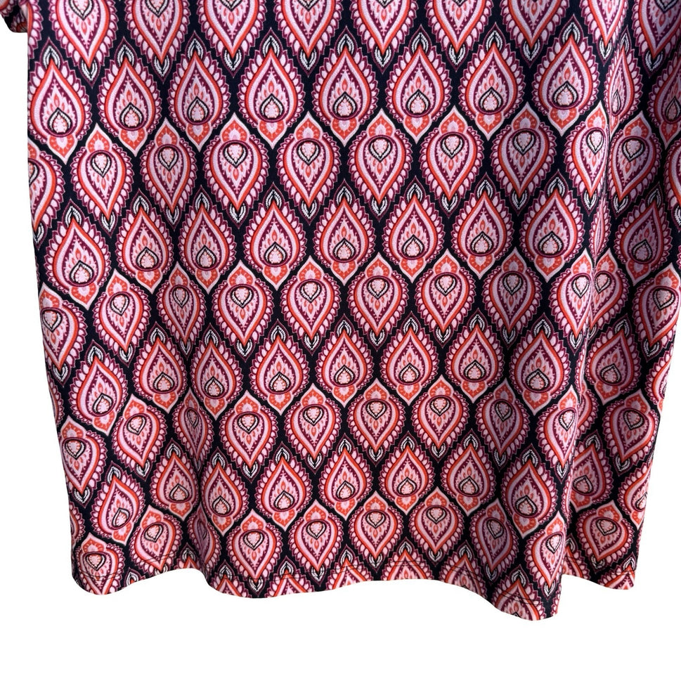 BYdesign Boho Mod Hippie Retro Geometric Paisley Keyhole Chain Neck Blouse XL