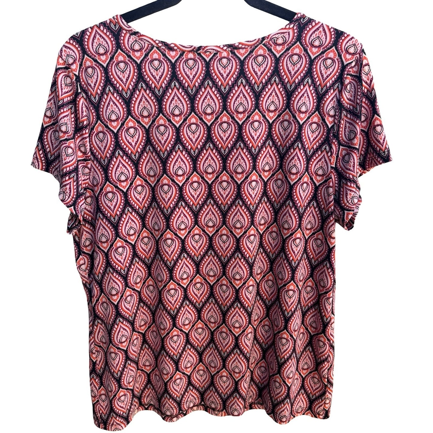 BYdesign Boho Mod Hippie Retro Geometric Paisley Keyhole Chain Neck Blouse XL