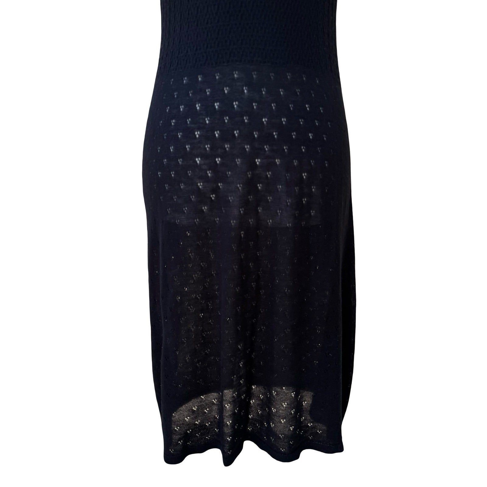 Collection Eighteen Y2K Coquette Pointelle Knit Semi Sheer Midi Dress Black S/M