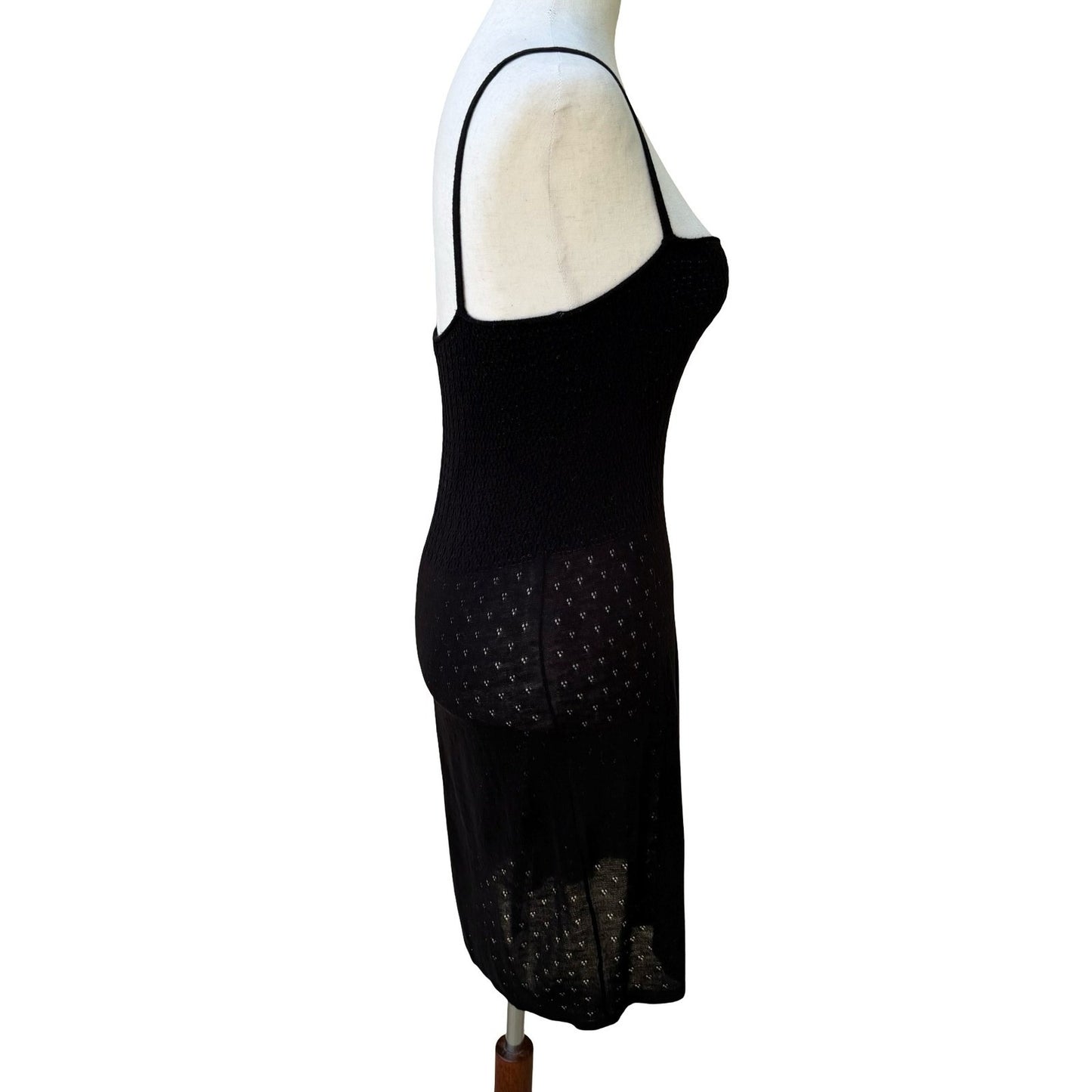 Collection Eighteen Y2K Coquette Pointelle Knit Semi Sheer Midi Dress Black S/M