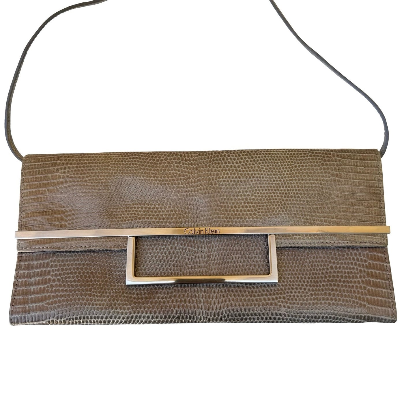 Calvin Klein Vintage Y2K Lizard Embossed Minimalist Leather Shoulder Bag Clutch