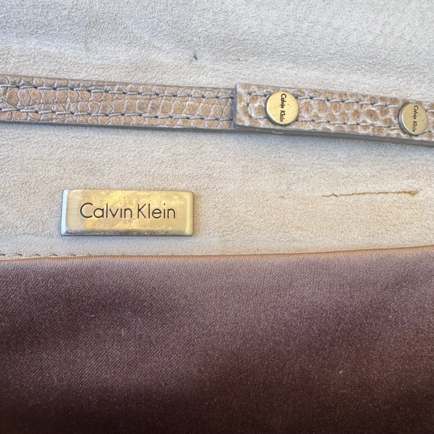 Calvin Klein Vintage Y2K Lizard Embossed Minimalist Leather Shoulder Bag Clutch