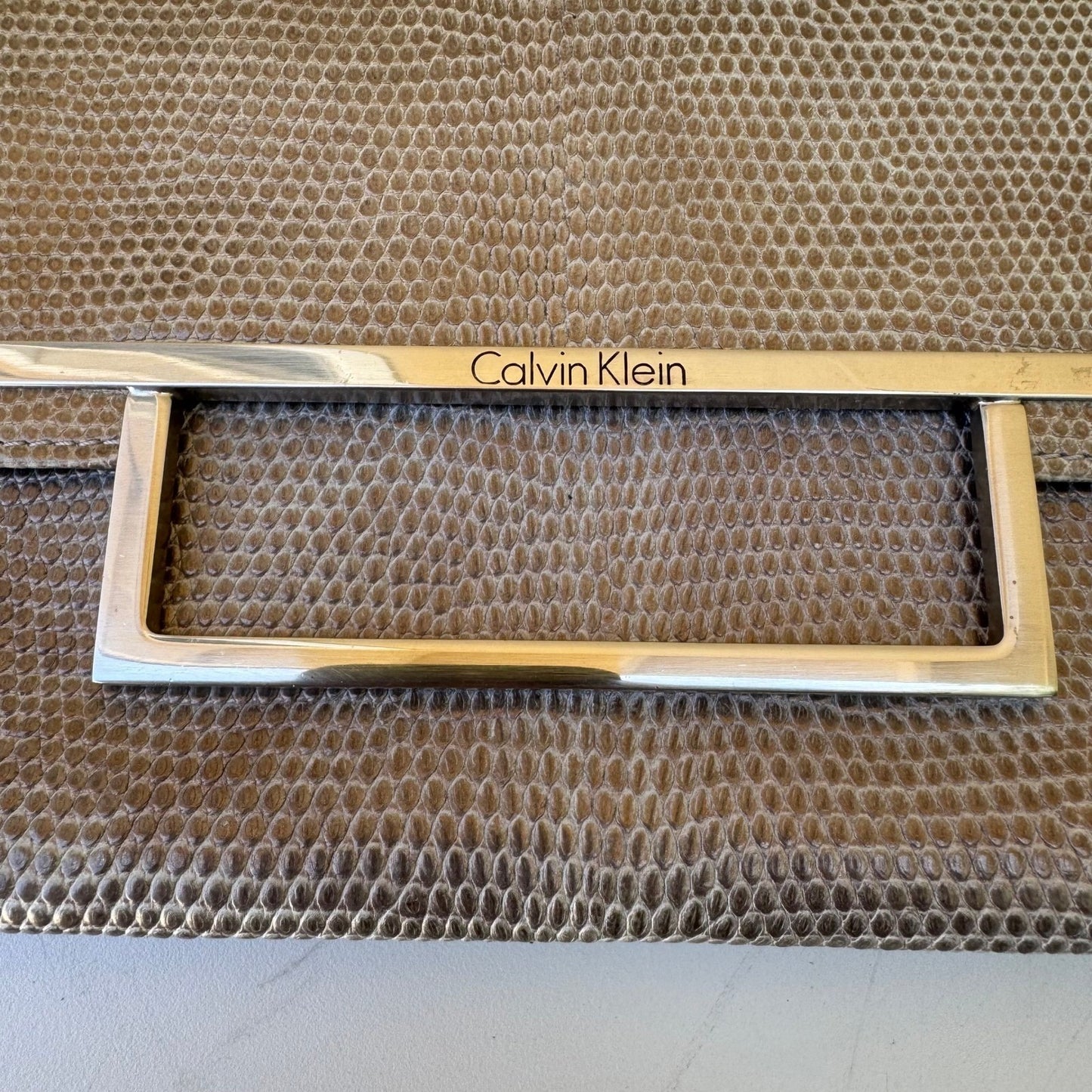 Calvin Klein Vintage Y2K Lizard Embossed Minimalist Leather Shoulder Bag Clutch