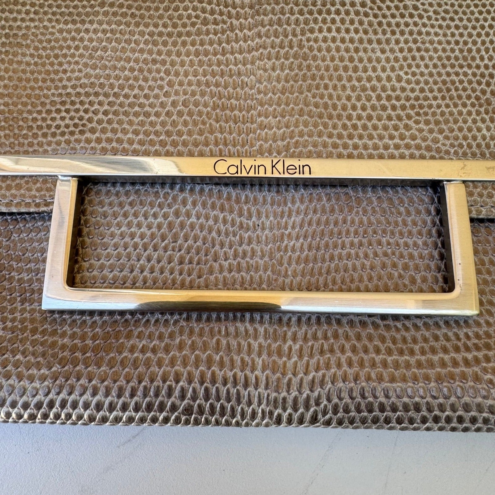 Calvin Klein Vintage Y2K Lizard Embossed Minimalist Leather Shoulder Bag Clutch