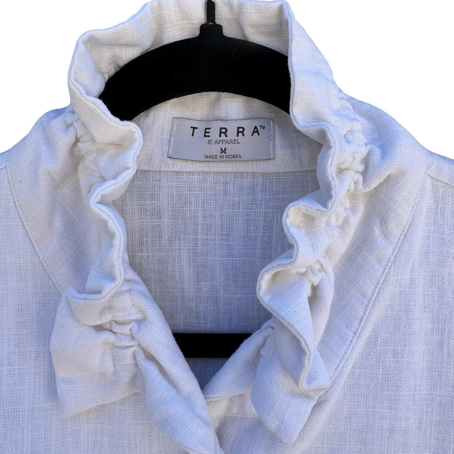Terra SJ Apparel Linen Ruffle Collar Blazer Jacket Womens M Coastal Lagenlook
