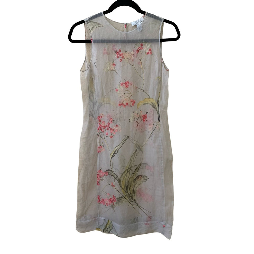 BCBG Max Azria Y2K Coquette Fairy 100% Silk Sheer Floral Sleeveless Shift Dress