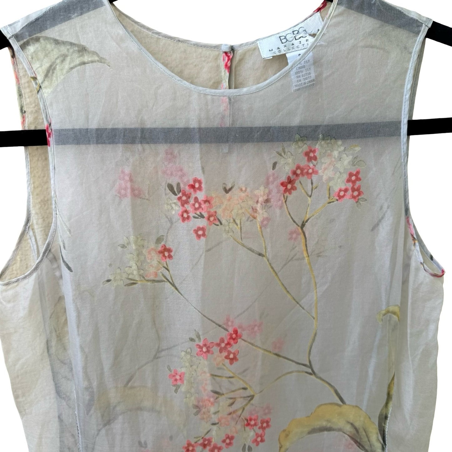 BCBG Max Azria Y2K Coquette Fairy 100% Silk Sheer Floral Sleeveless Shift Dress
