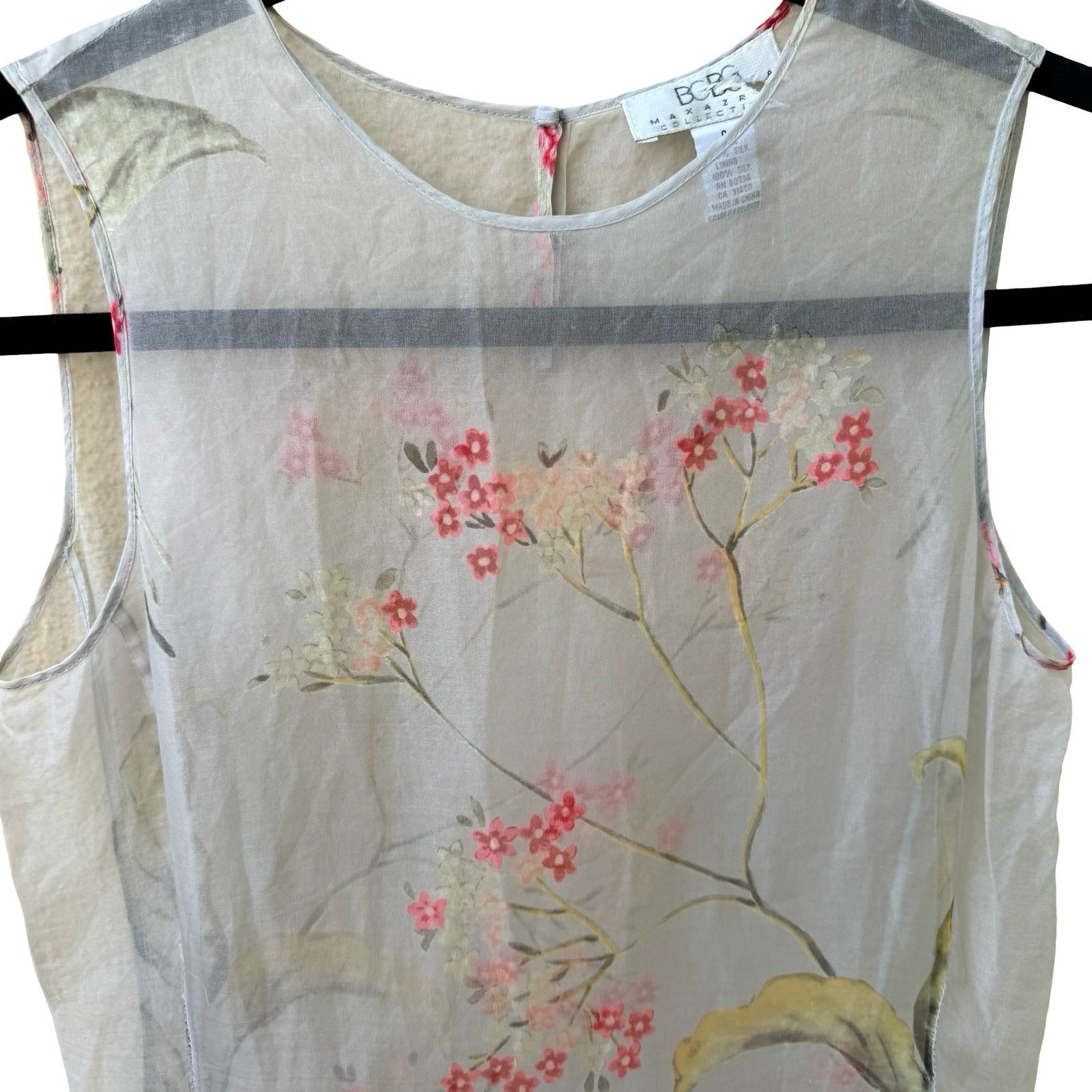 BCBG Max Azria Y2K Coquette Fairy 100% Silk Sheer Floral Sleeveless Shift Dress