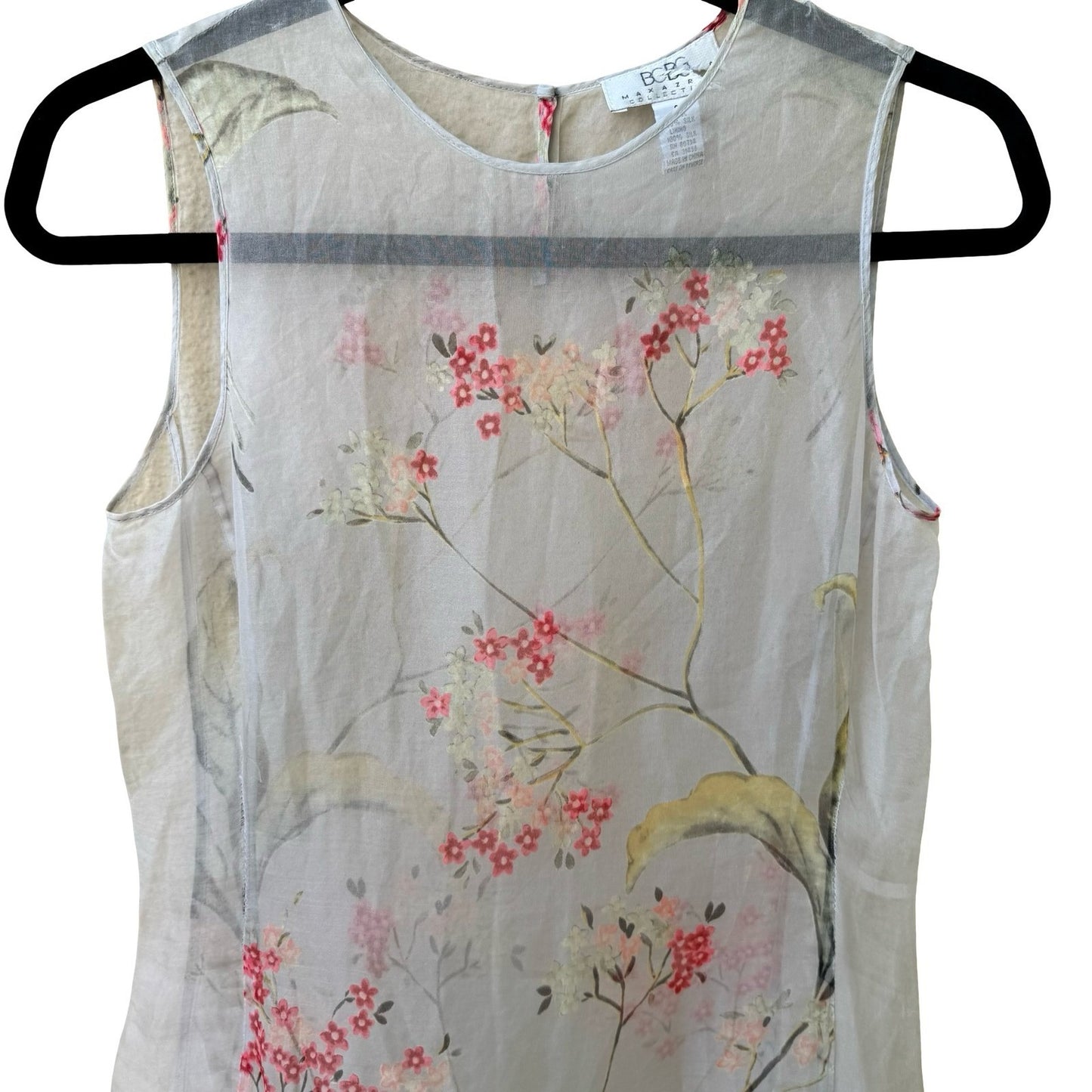 BCBG Max Azria Y2K Coquette Fairy 100% Silk Sheer Floral Sleeveless Shift Dress