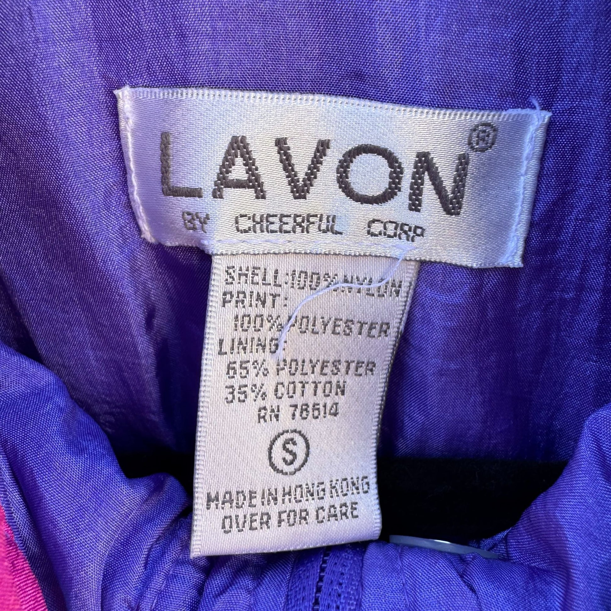 Lavon Vintage 80s Starfish Print High Collar Purple Swishy Windbreaker Jacket S