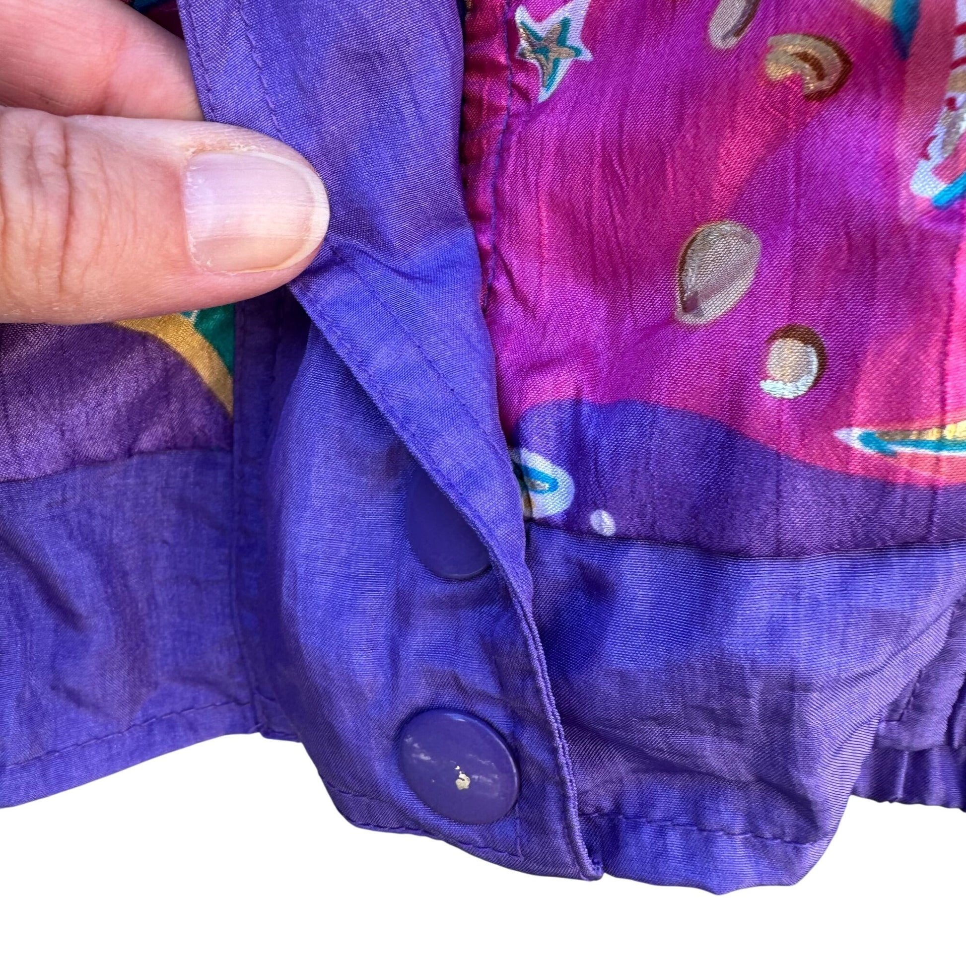 Lavon Vintage 80s Starfish Print High Collar Purple Swishy Windbreaker Jacket S