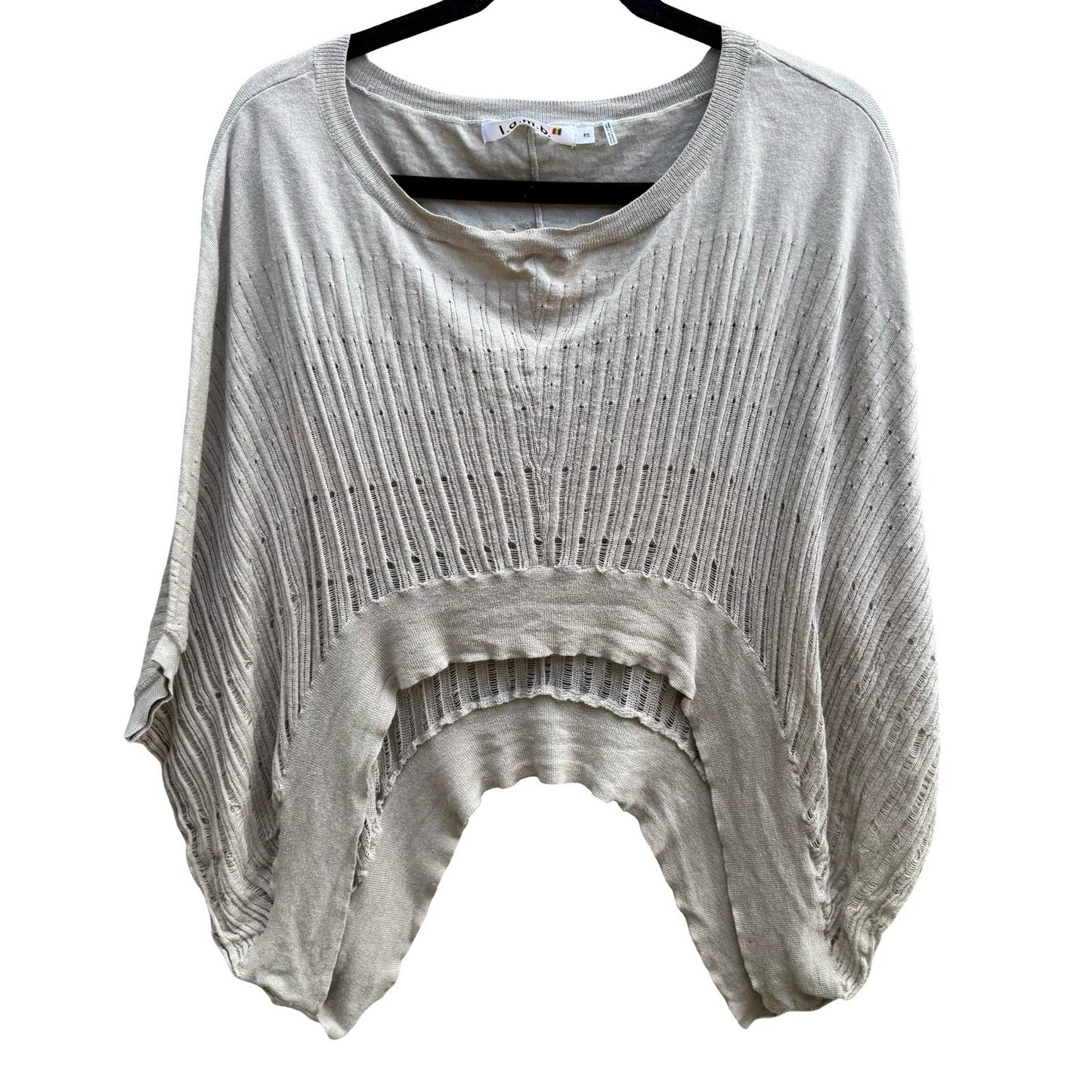 LAMB Gwen Stefani Boho Layering Cotton Cashmere Pointelle Knit Poncho Sweater PS