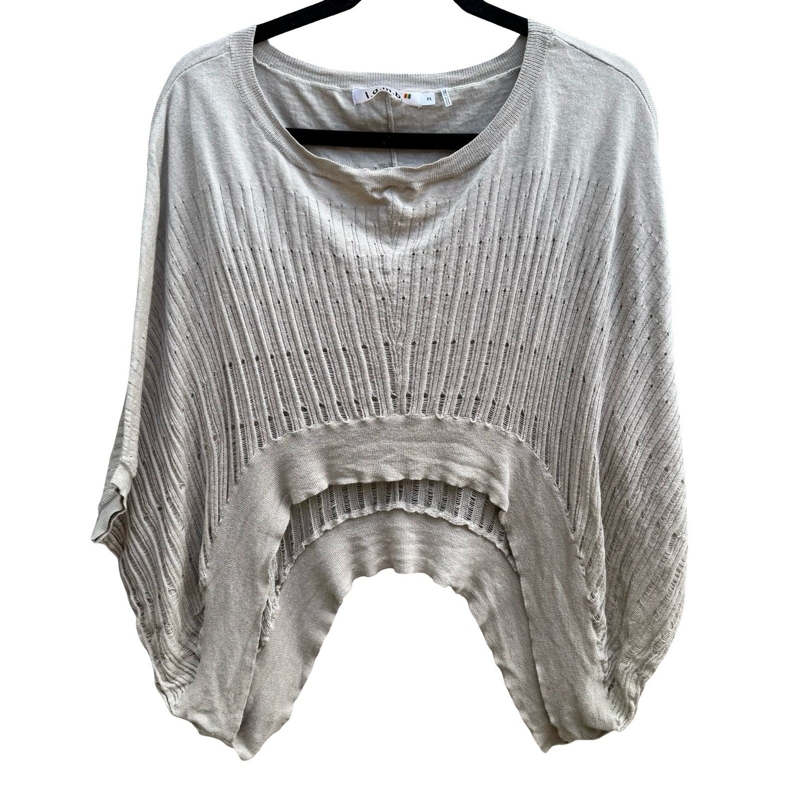 LAMB Gwen Stefani Boho Layering Cotton Cashmere Pointelle Knit Poncho Sweater PS
