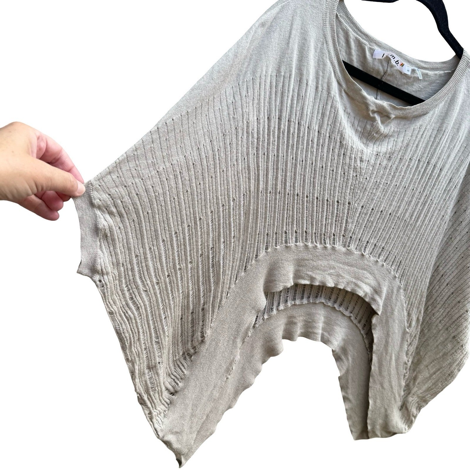 LAMB Gwen Stefani Boho Layering Cotton Cashmere Pointelle Knit Poncho Sweater PS