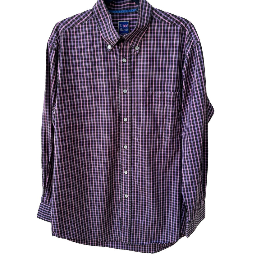 T Harris London Preppy Plaid Gingham Professional Cotton Career Shirt Mens L