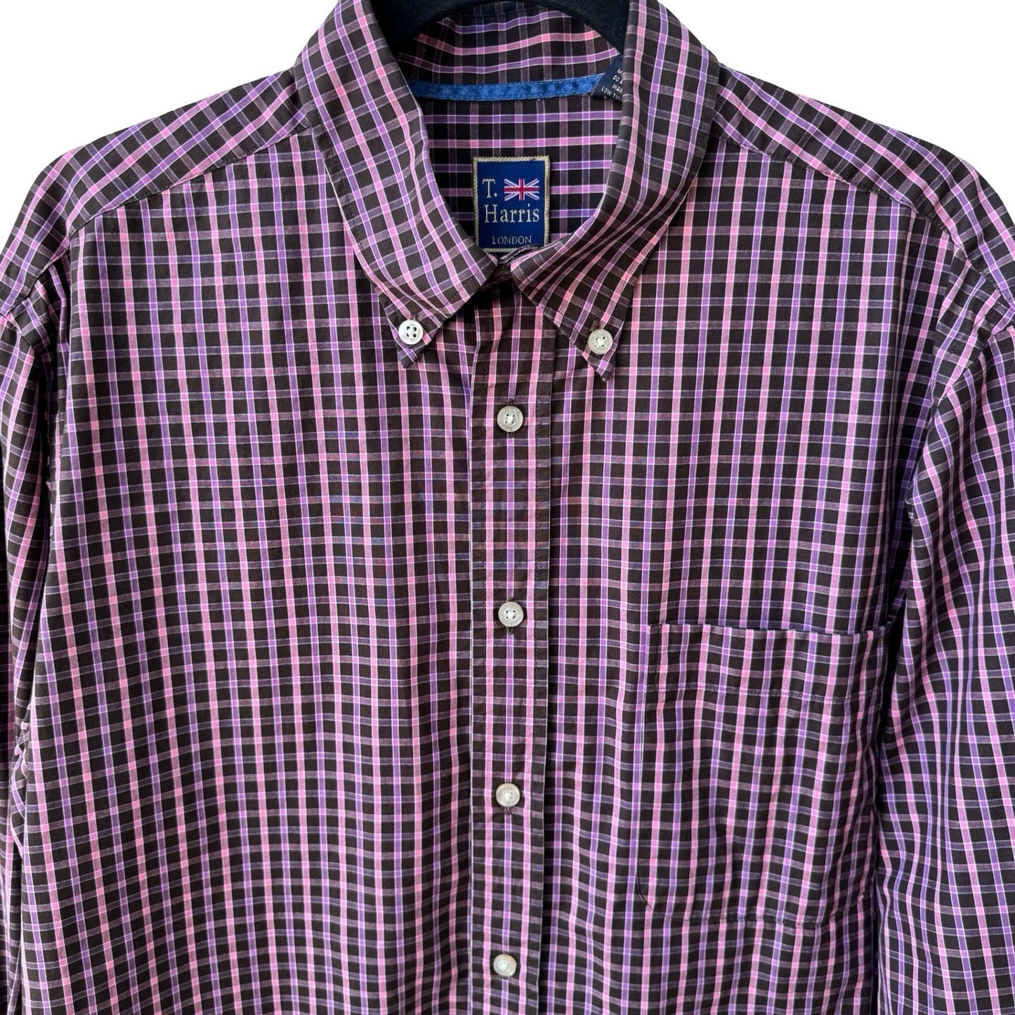 T Harris London Preppy Plaid Gingham Professional Cotton Career Shirt Mens L