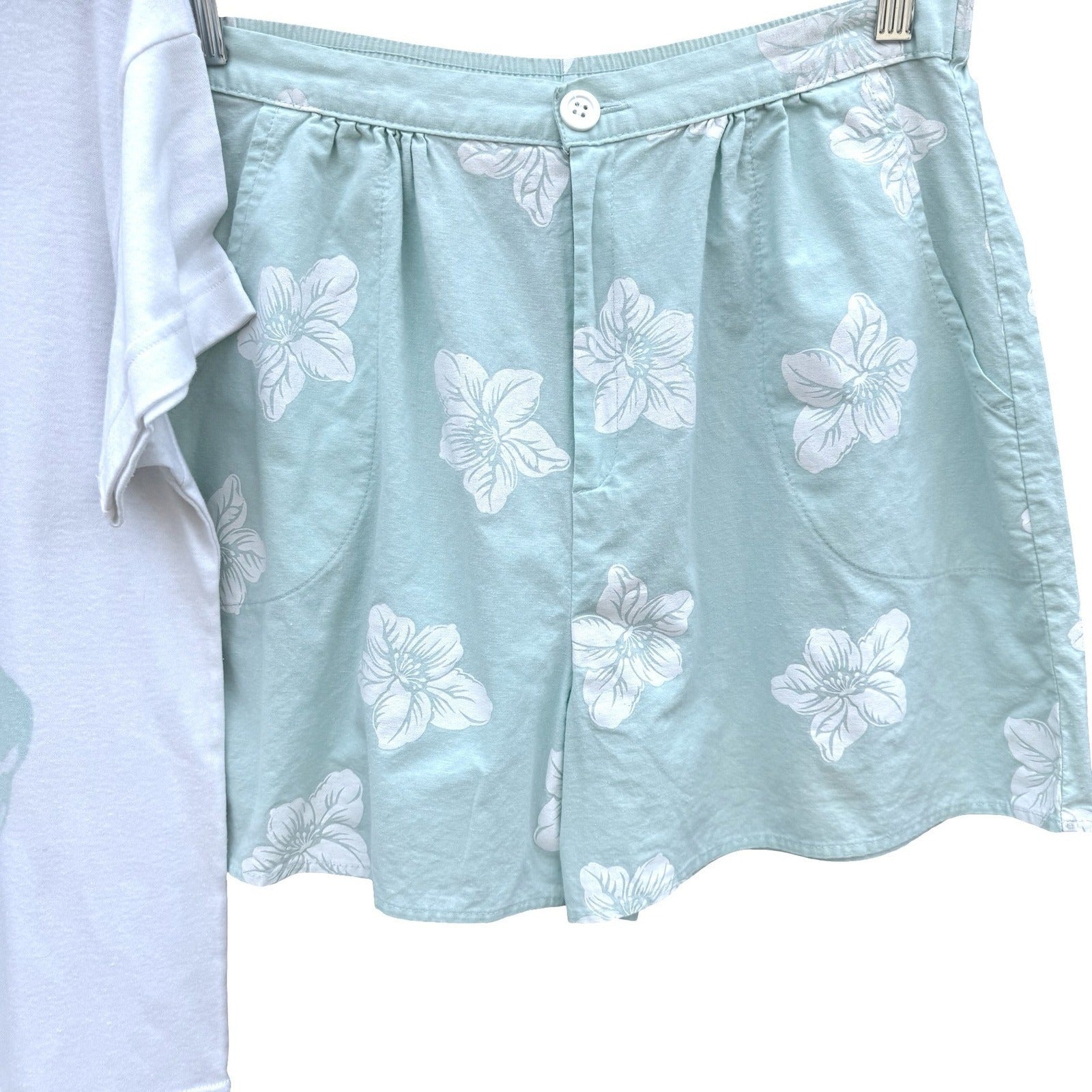 Avon Fashions Vintage 80s Floral Shorts Shirt Set Mint Green L Coastal Cottage