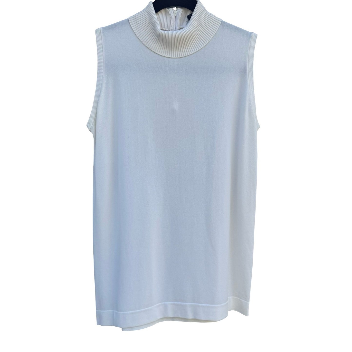 Switchmates Vintage 70s Sleeveless Mock Neck Knit Top Off-White Back Zip M Mod
