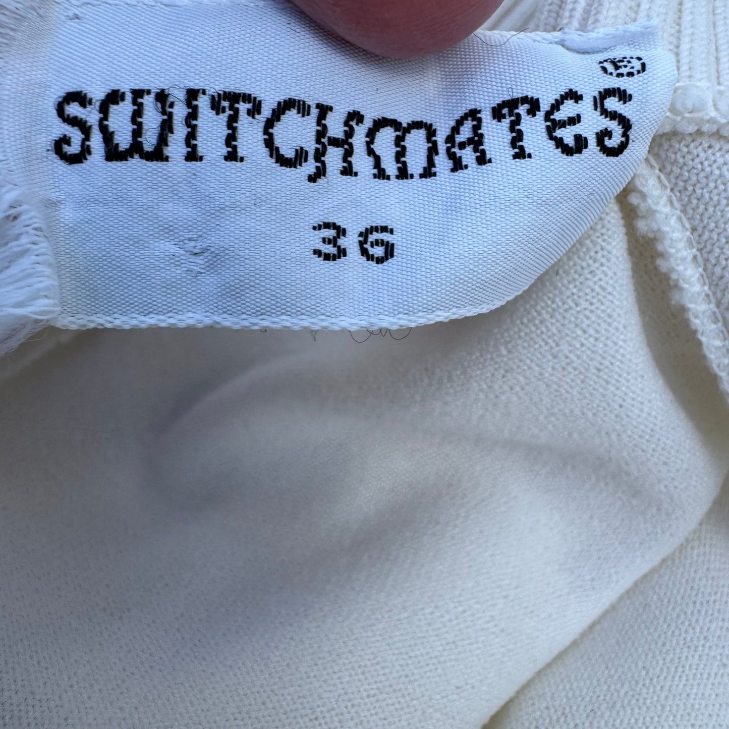 Switchmates Vintage 70s Sleeveless Mock Neck Knit Top Off-White Back Zip M Mod