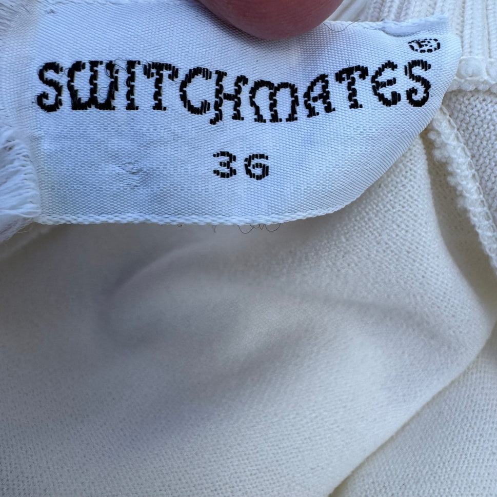 Switchmates Vintage 70s Sleeveless Mock Neck Knit Top Off-White Back Zip M Mod