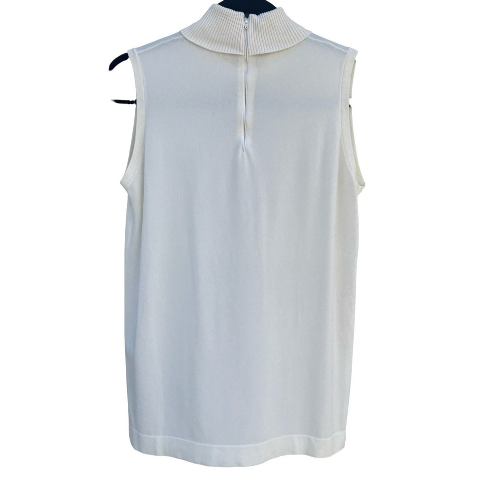 Switchmates Vintage 70s Sleeveless Mock Neck Knit Top Off-White Back Zip M Mod