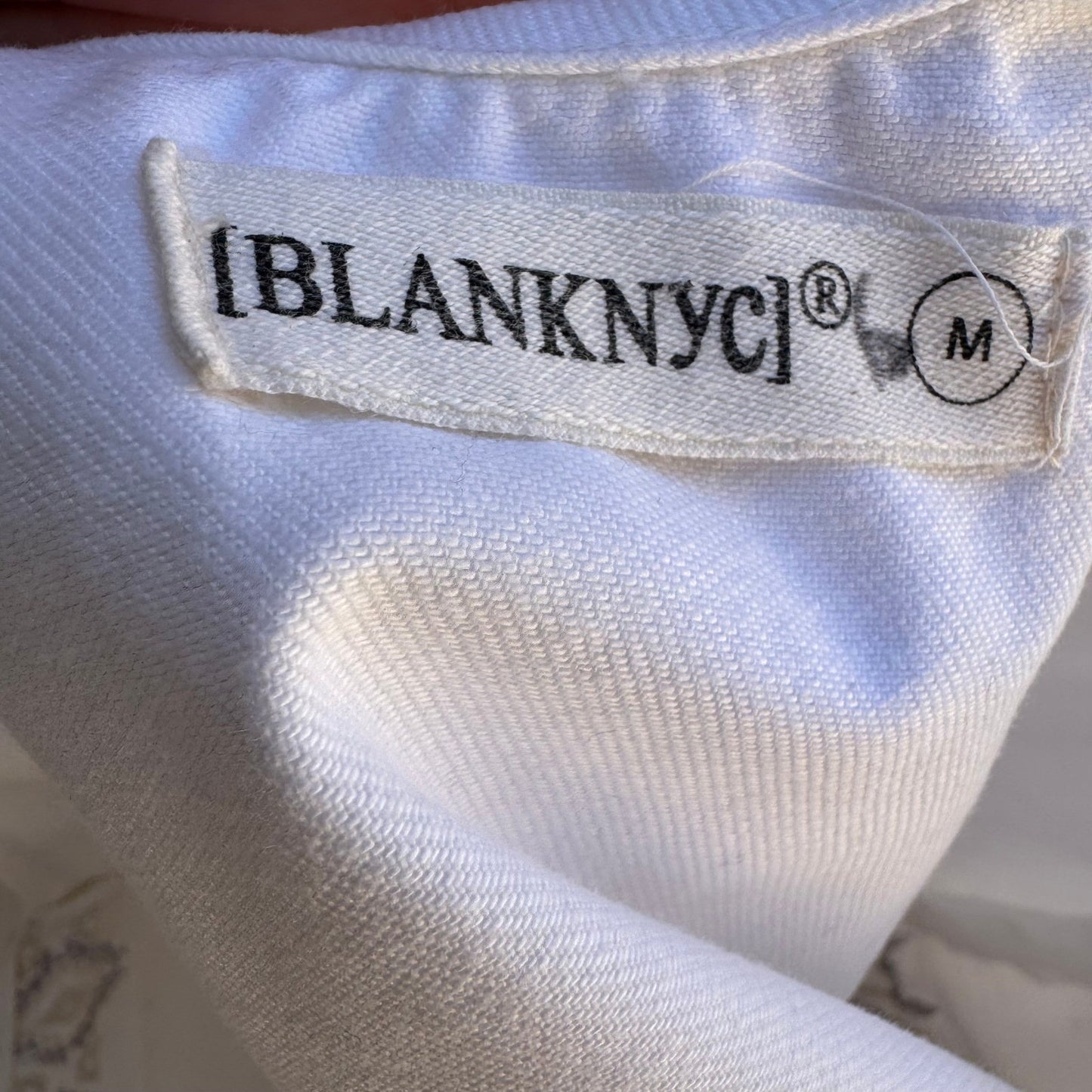 BlankNYC Boho Festival Western Denim Embroidered Crop Top Tie Back Boho White M