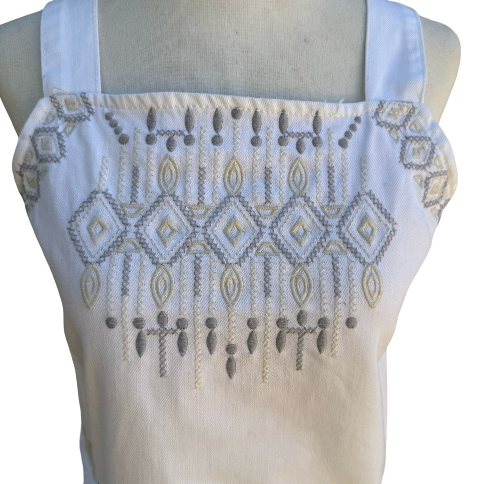 BlankNYC Boho Festival Western Denim Embroidered Crop Top Tie Back Boho White M