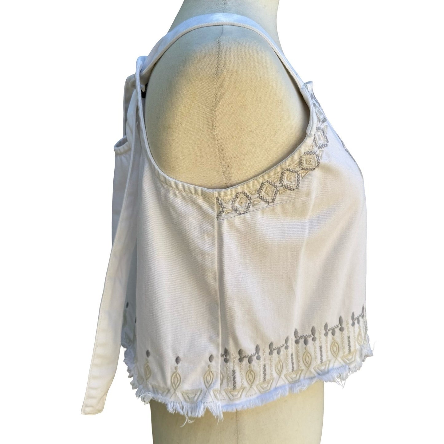 BlankNYC Boho Festival Western Denim Embroidered Crop Top Tie Back Boho White M
