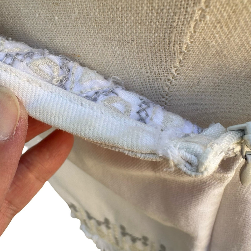 BlankNYC Boho Festival Western Denim Embroidered Crop Top Tie Back Boho White M