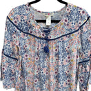 Switch Kandy Kiss Womens Blue Pink Floral Boho 3/4 Bell Sleeve Tassel Detail Blouse XL 2 image