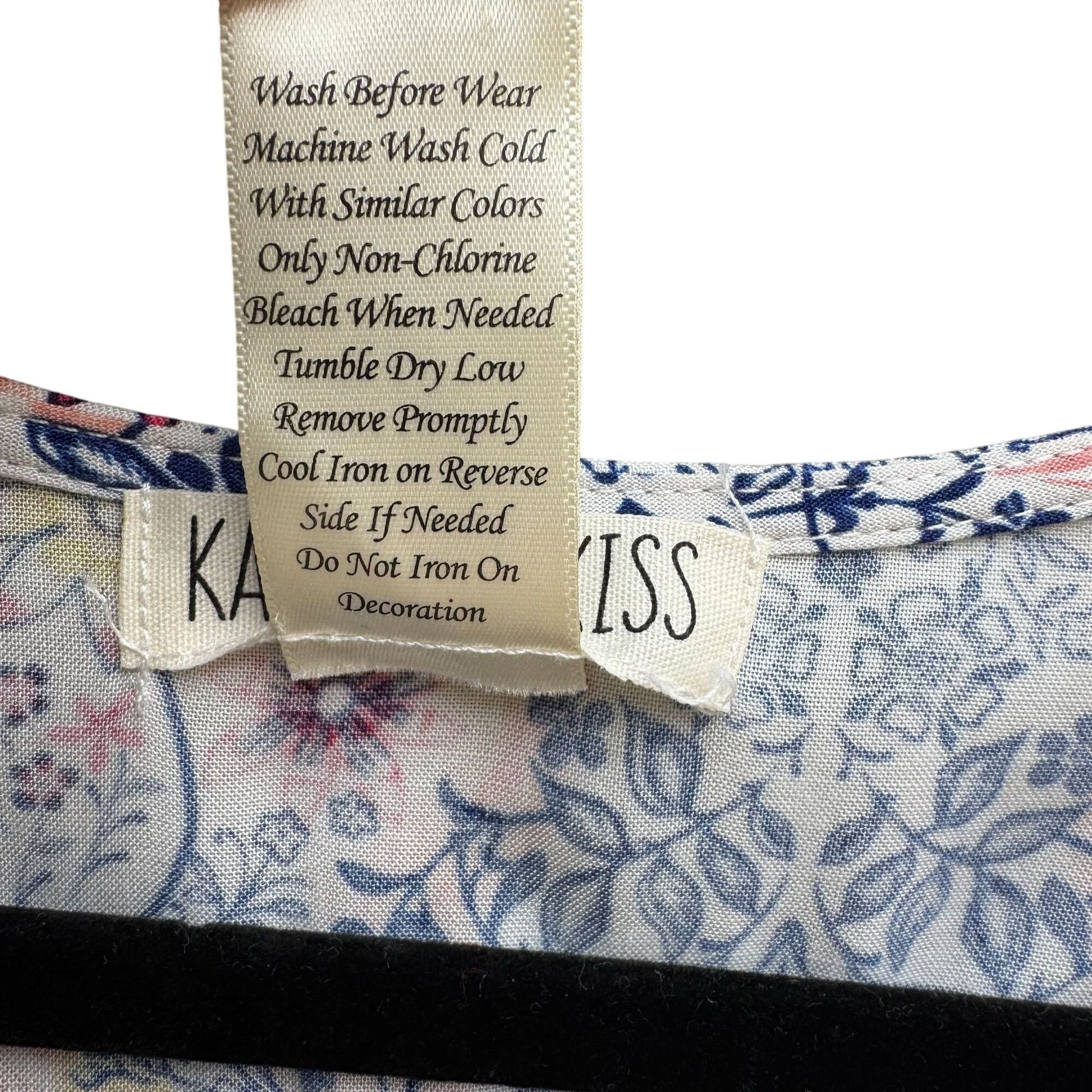 Kandy Kiss Womens Blue Pink Floral Boho 3/4 Bell Sleeve Tassel Detail Blouse XL