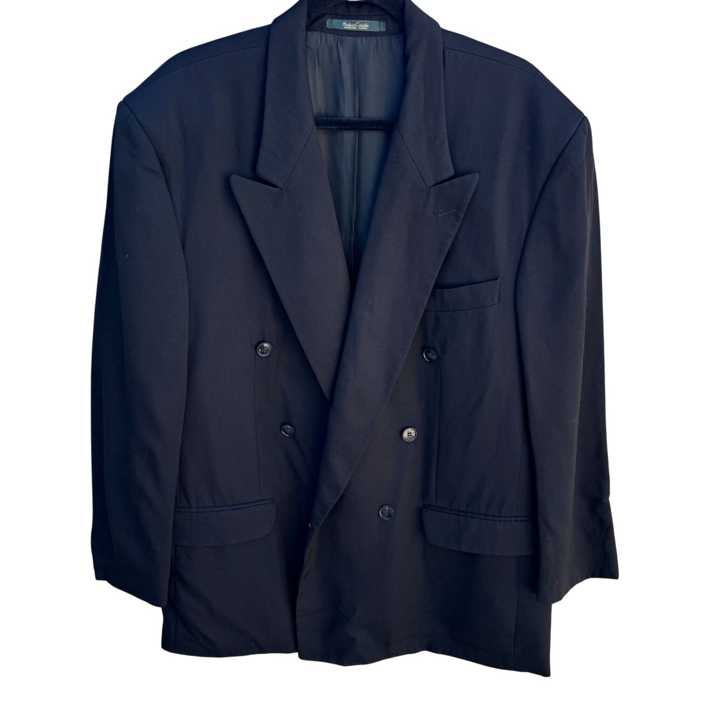 Modesto Uomo Vintage Mens Black Two Button Double Breasted Wool Blazer Jacket 46