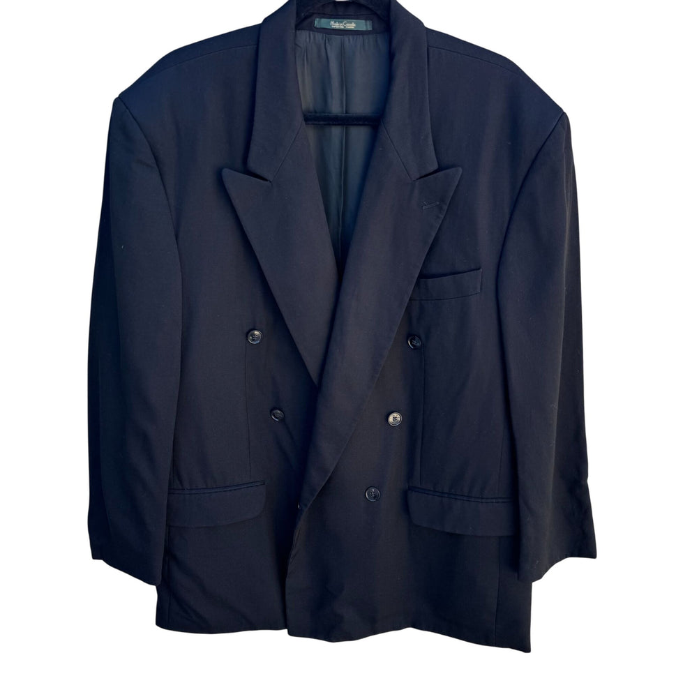 Modesto Uomo Vintage Mens Black Two Button Double Breasted Wool Blazer Jacket 46