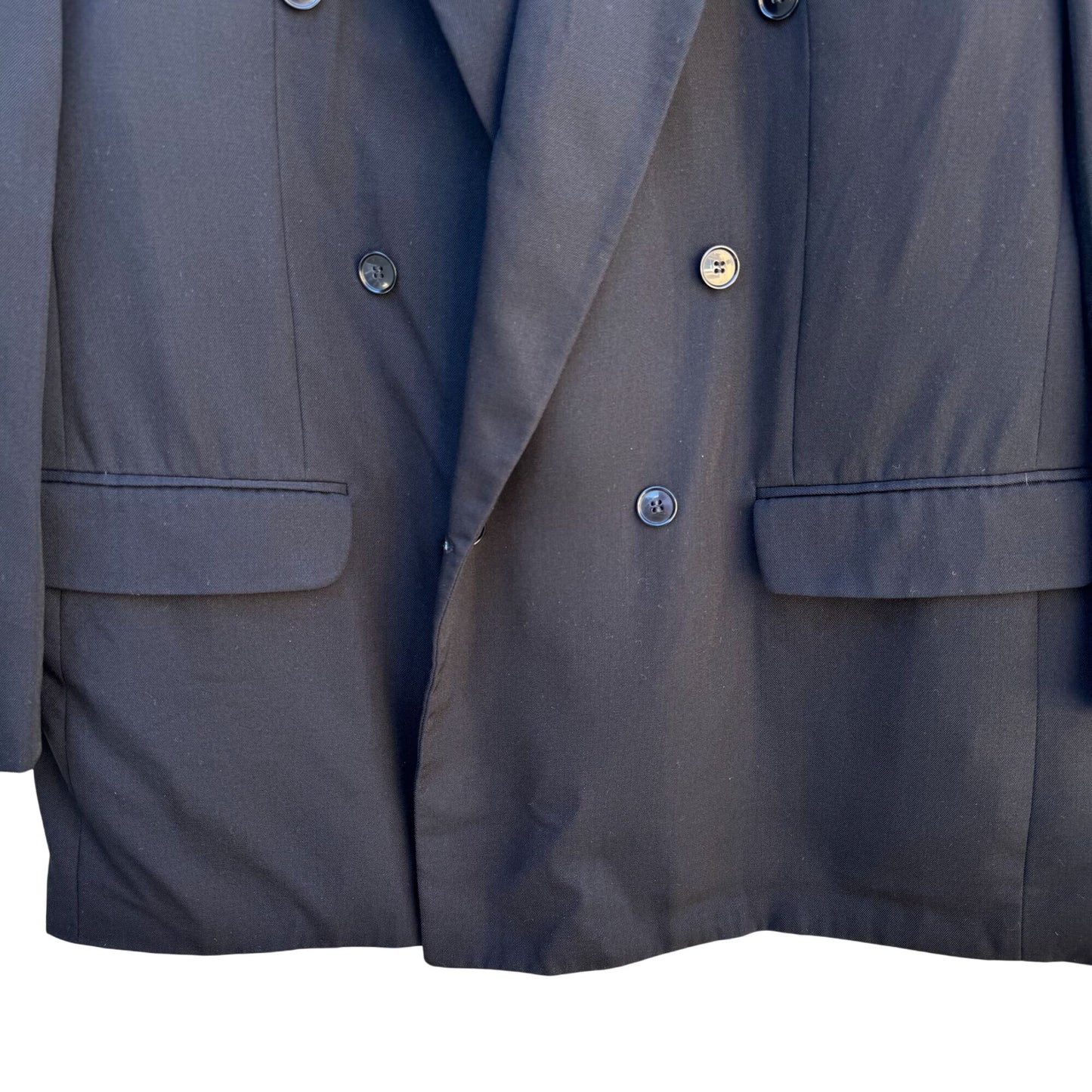 Modesto Uomo Vintage Mens Black Two Button Double Breasted Wool Blazer Jacket 46