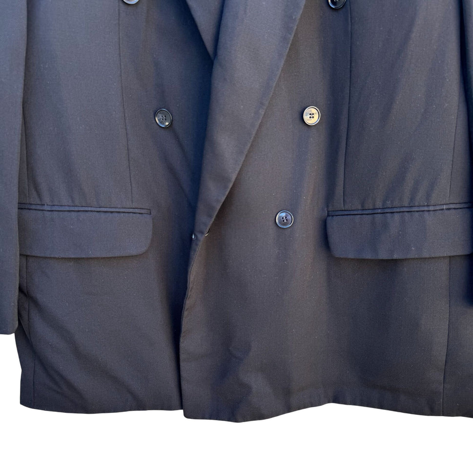 Modesto Uomo Vintage Mens Black Two Button Double Breasted Wool Blazer Jacket 46