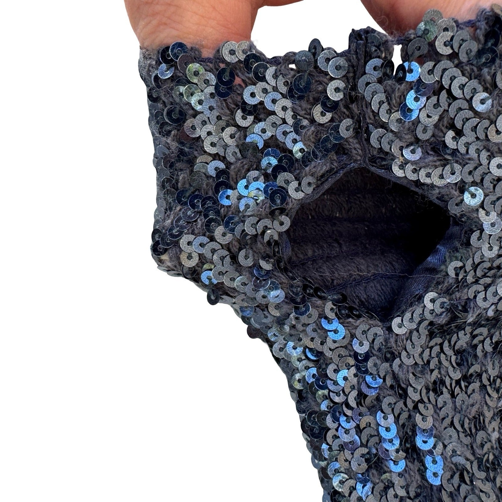 Y2K Glam Rave Blue Sequin Fingerless Glove Arm Warmer Single Performance Costume