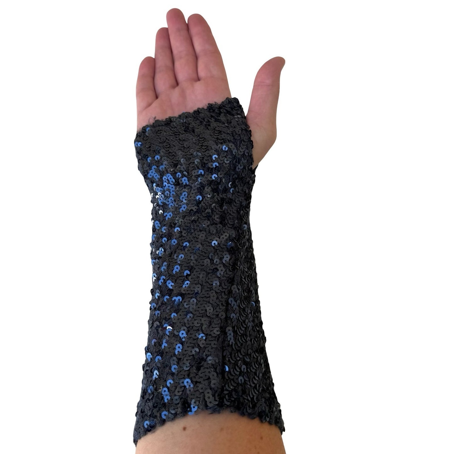 Y2K Glam Rave Blue Sequin Fingerless Glove Arm Warmer Single Performance Costume