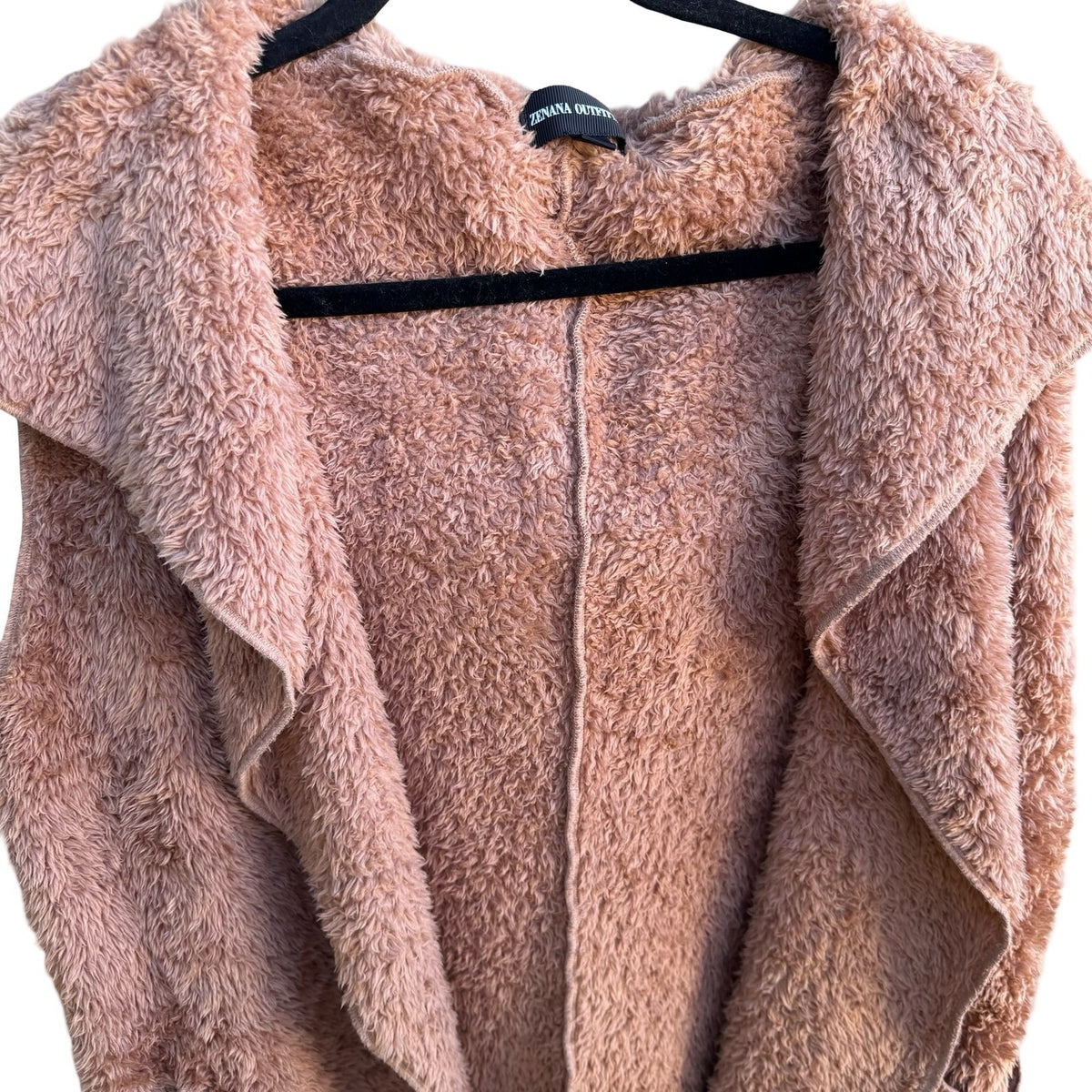 Zenana Outfitters Boho Layering Fuzzy Hooded Sherpa Faux Fur Cozy Vest Mauve M
