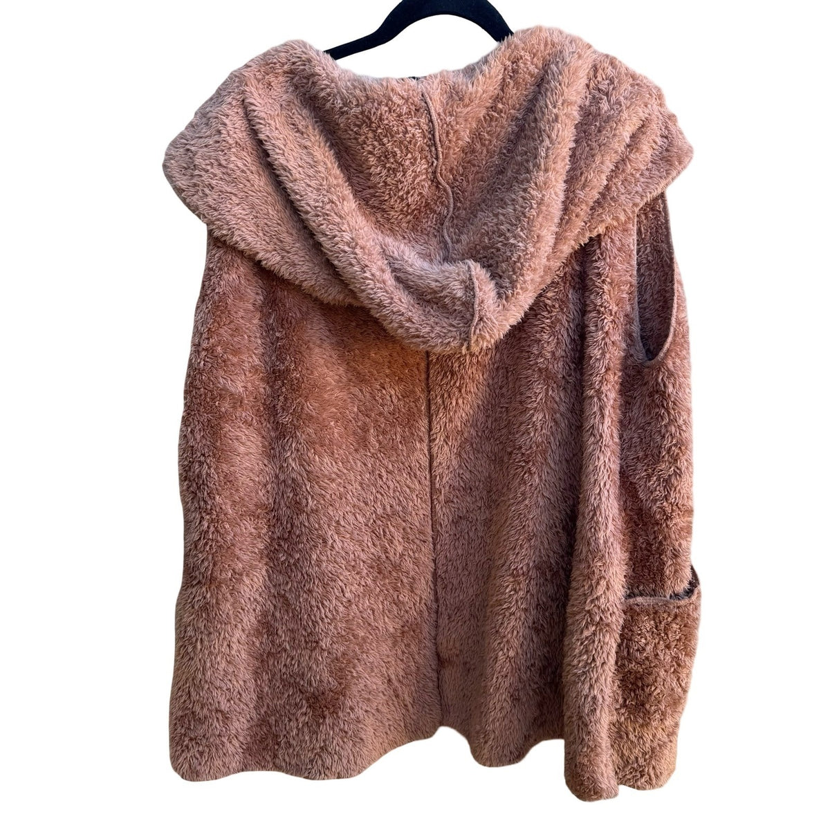 Zenana Outfitters Boho Layering Fuzzy Hooded Sherpa Faux Fur Cozy Vest Mauve M