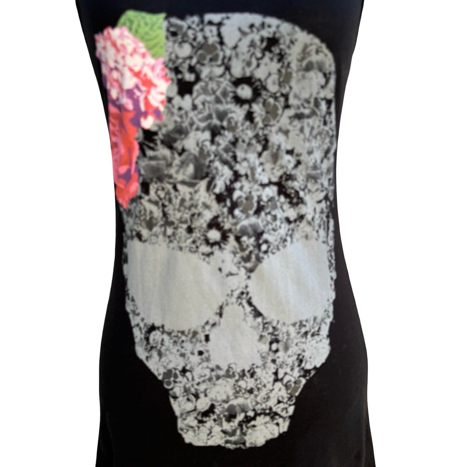 Pure Oxygen Dark Floral Skull Gothic Edgy Grunge Racerback Tank Black Womens S